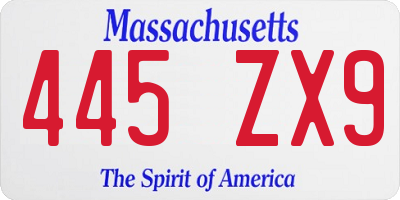 MA license plate 445ZX9