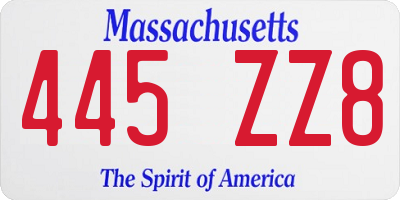 MA license plate 445ZZ8