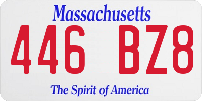 MA license plate 446BZ8