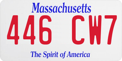 MA license plate 446CW7