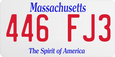 MA license plate 446FJ3