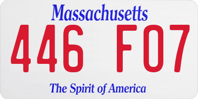 MA license plate 446FO7