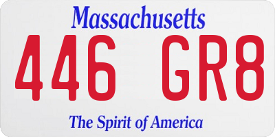 MA license plate 446GR8