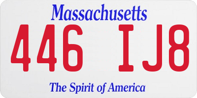 MA license plate 446IJ8