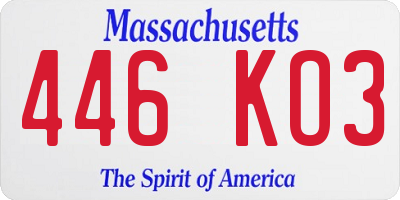 MA license plate 446KO3