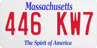 MA license plate 446KW7