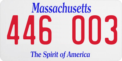 MA license plate 446OO3