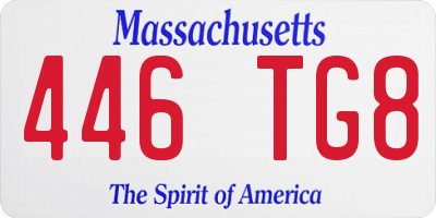 MA license plate 446TG8