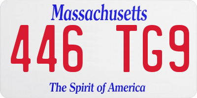 MA license plate 446TG9