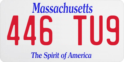 MA license plate 446TU9