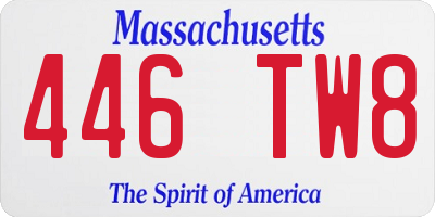MA license plate 446TW8