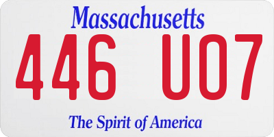 MA license plate 446UO7