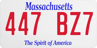 MA license plate 447BZ7