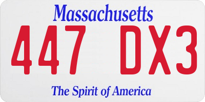 MA license plate 447DX3