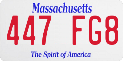 MA license plate 447FG8