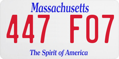 MA license plate 447FO7