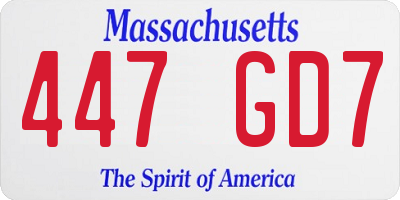 MA license plate 447GD7