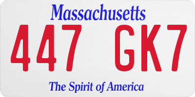 MA license plate 447GK7