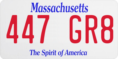 MA license plate 447GR8