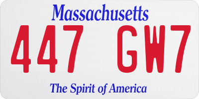 MA license plate 447GW7