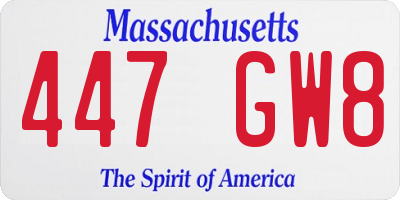 MA license plate 447GW8