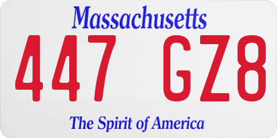 MA license plate 447GZ8