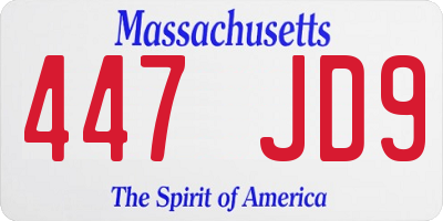 MA license plate 447JD9