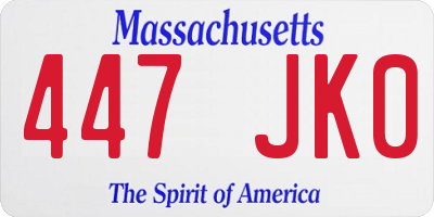 MA license plate 447JK0