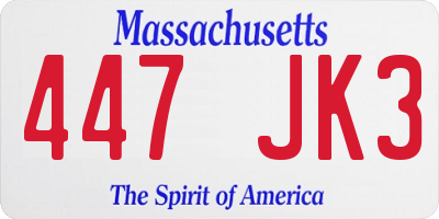 MA license plate 447JK3