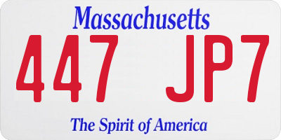 MA license plate 447JP7