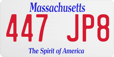 MA license plate 447JP8