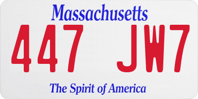 MA license plate 447JW7