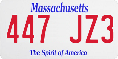 MA license plate 447JZ3