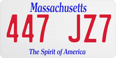 MA license plate 447JZ7