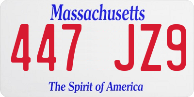 MA license plate 447JZ9