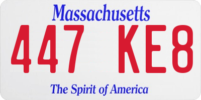 MA license plate 447KE8