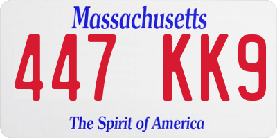 MA license plate 447KK9