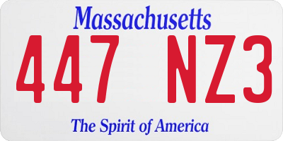 MA license plate 447NZ3