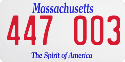 MA license plate 447OO3