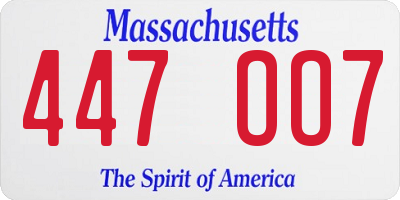 MA license plate 447OO7