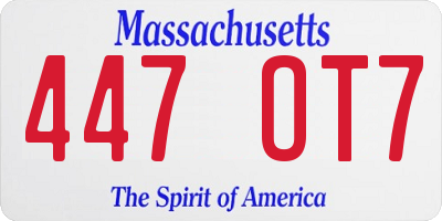 MA license plate 447OT7