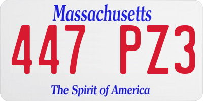 MA license plate 447PZ3