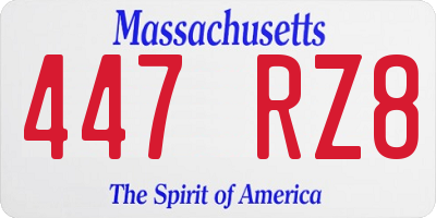 MA license plate 447RZ8