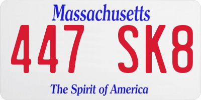 MA license plate 447SK8