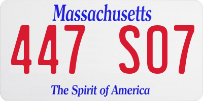 MA license plate 447SO7