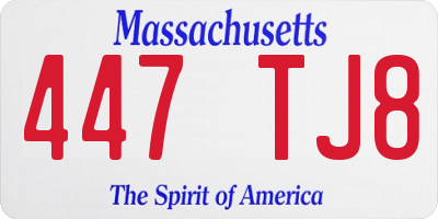 MA license plate 447TJ8