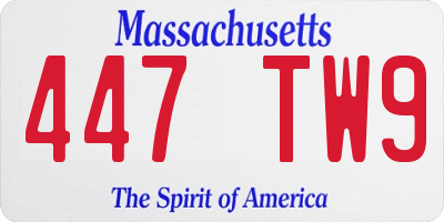 MA license plate 447TW9