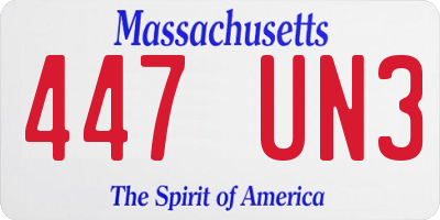 MA license plate 447UN3