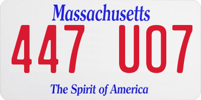 MA license plate 447UO7