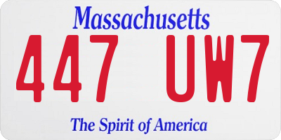 MA license plate 447UW7